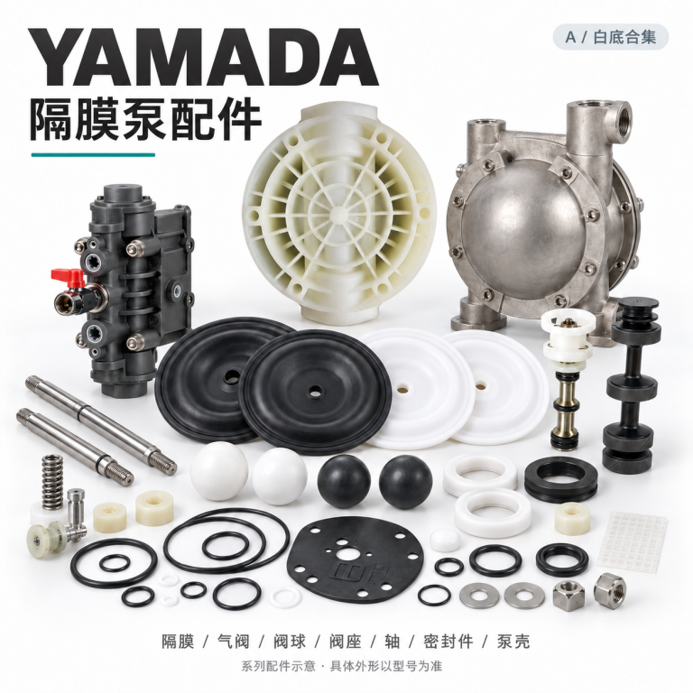 YAMADA隔膜泵配件系列示意图，具体外形以型号为准